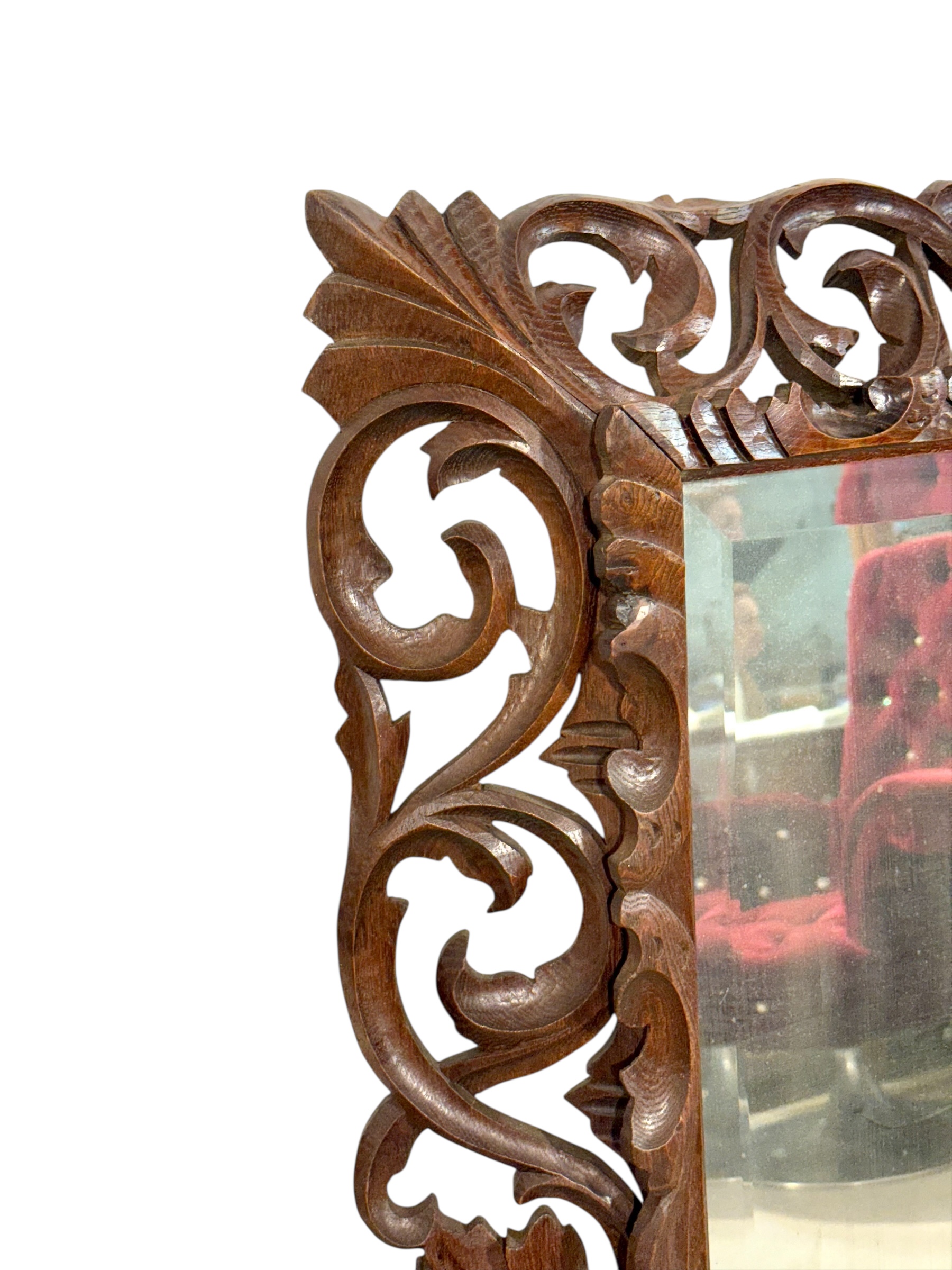 19th Century French Hand-Carved Oak Beveled Mirror - Image 6