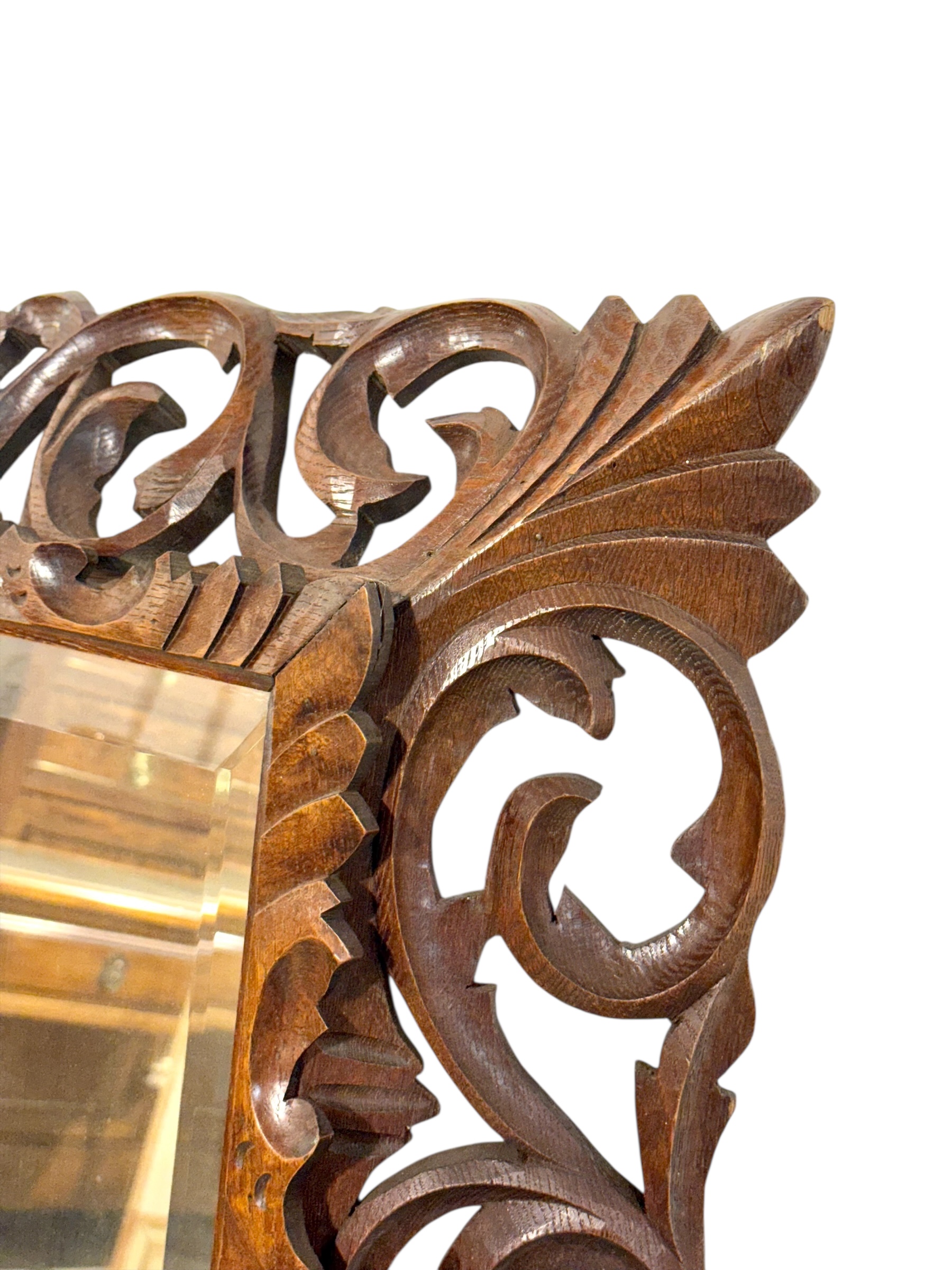 19th Century French Hand-Carved Oak Beveled Mirror - Image 11