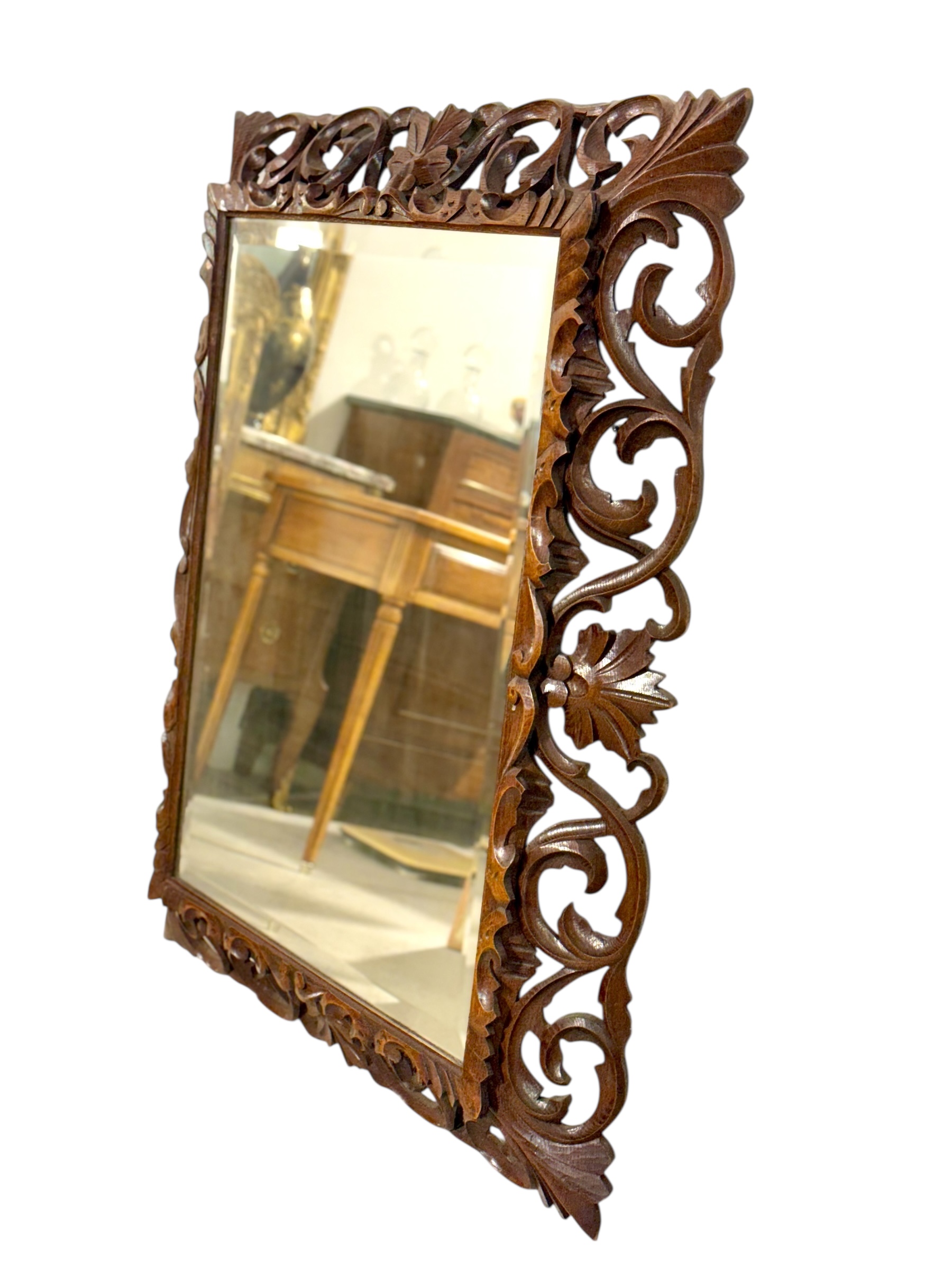 19th Century French Hand-Carved Oak Beveled Mirror - Image 2