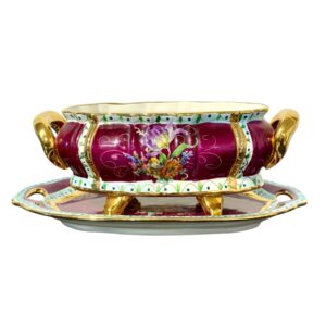 19th Century Hand-Painted Porcelain Centerpiece with Matching Tray