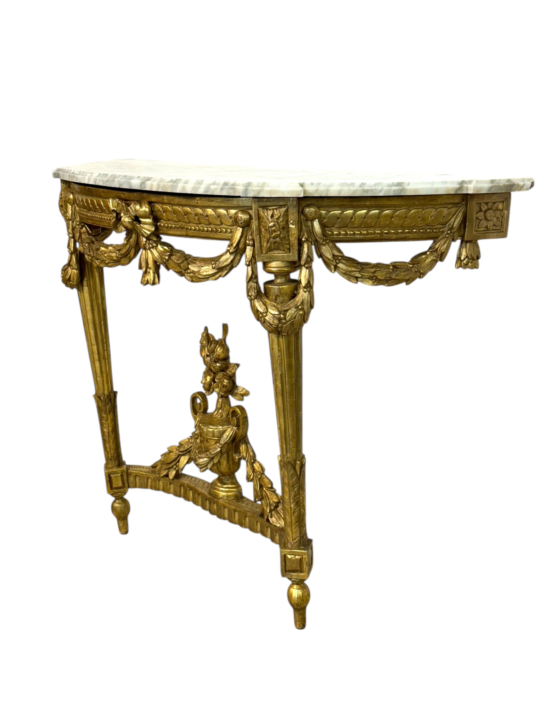19th Century Louis XVI Giltwood Demi-Lune Console with Carrara Marble Top