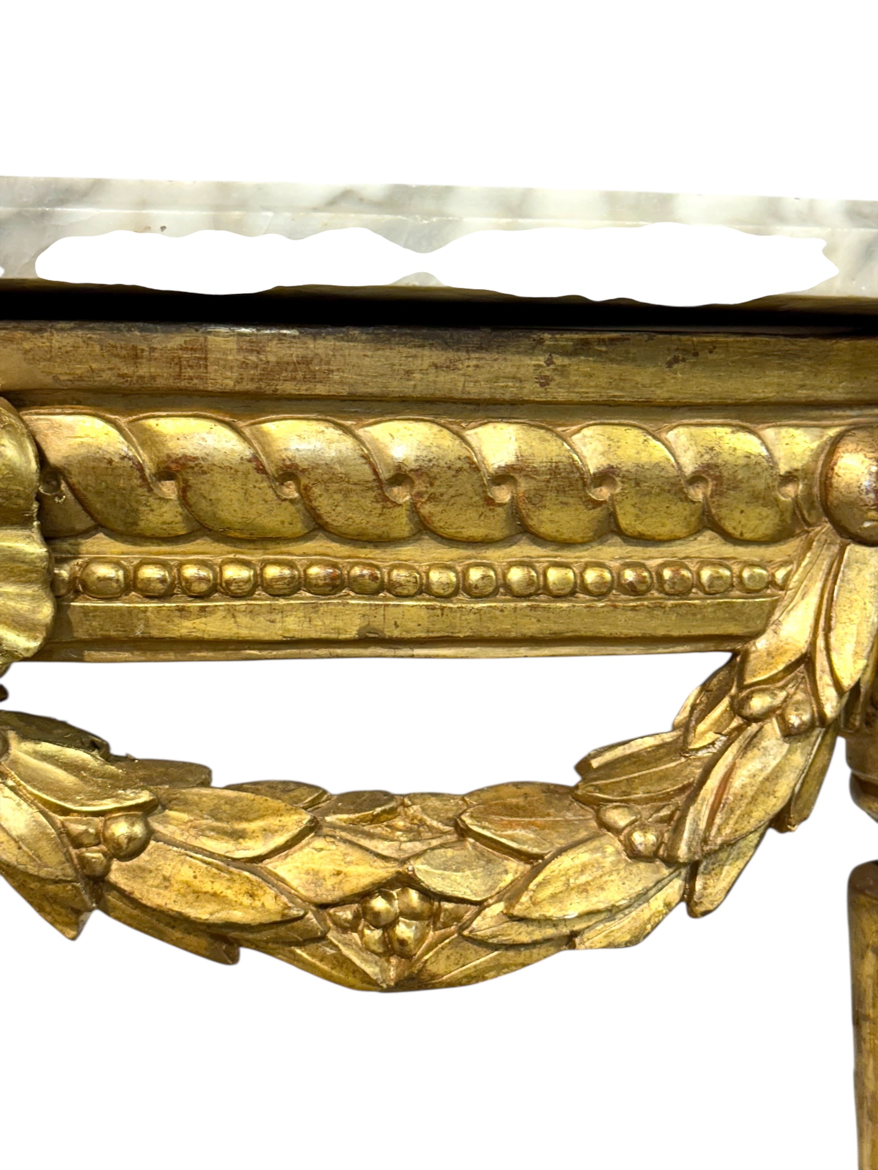 19th Century Louis XVI Giltwood Demi-Lune Console with Carrara Marble Top - Image 11