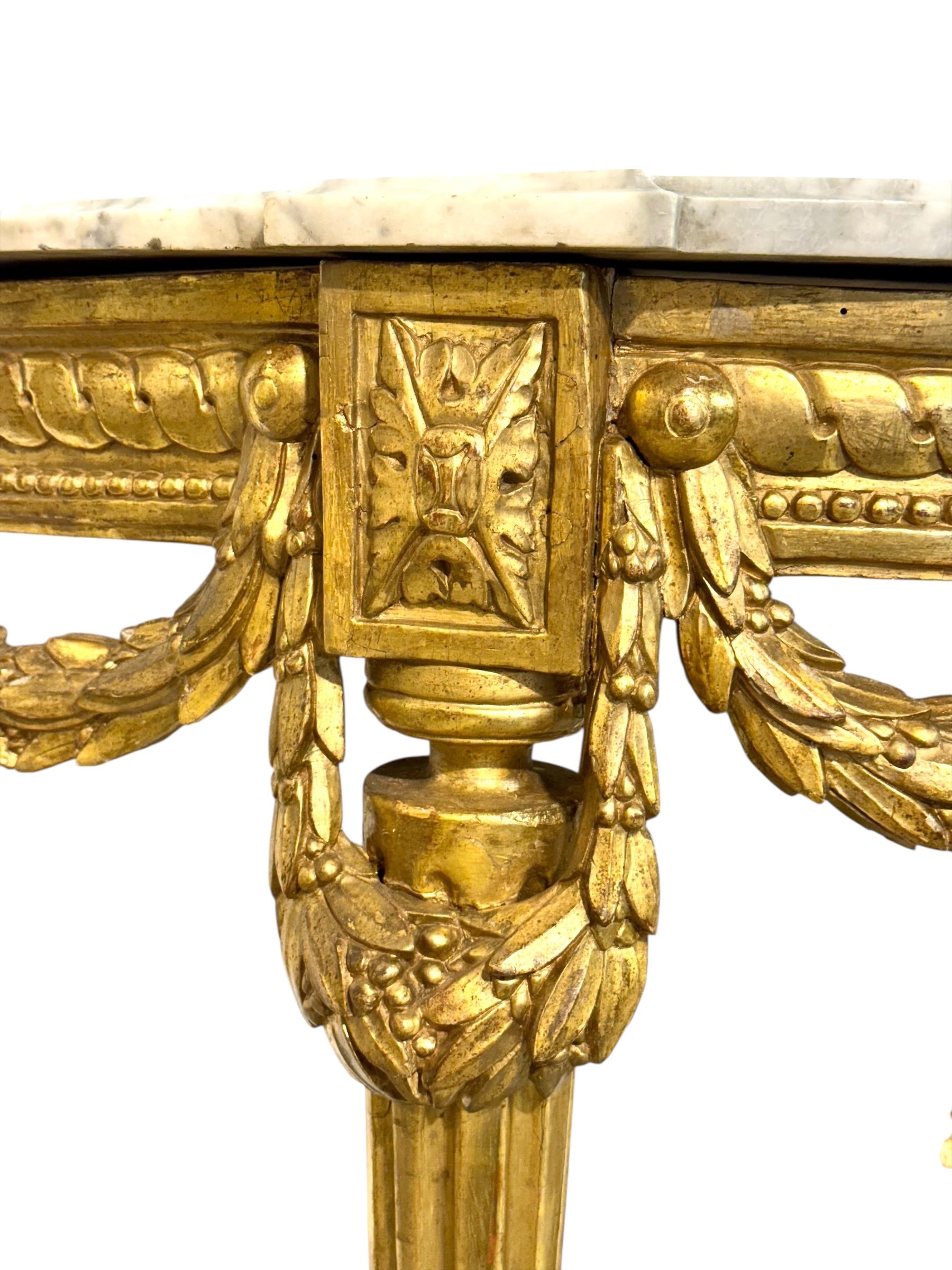 19th Century Louis XVI Giltwood Demi-Lune Console with Carrara Marble Top - Image 13