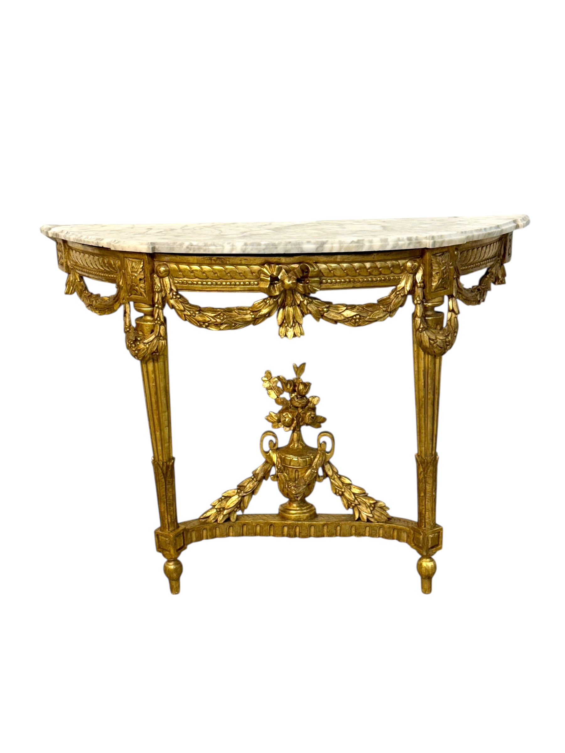 19th Century Louis XVI Giltwood Demi-Lune Console with Carrara Marble Top - Image 12