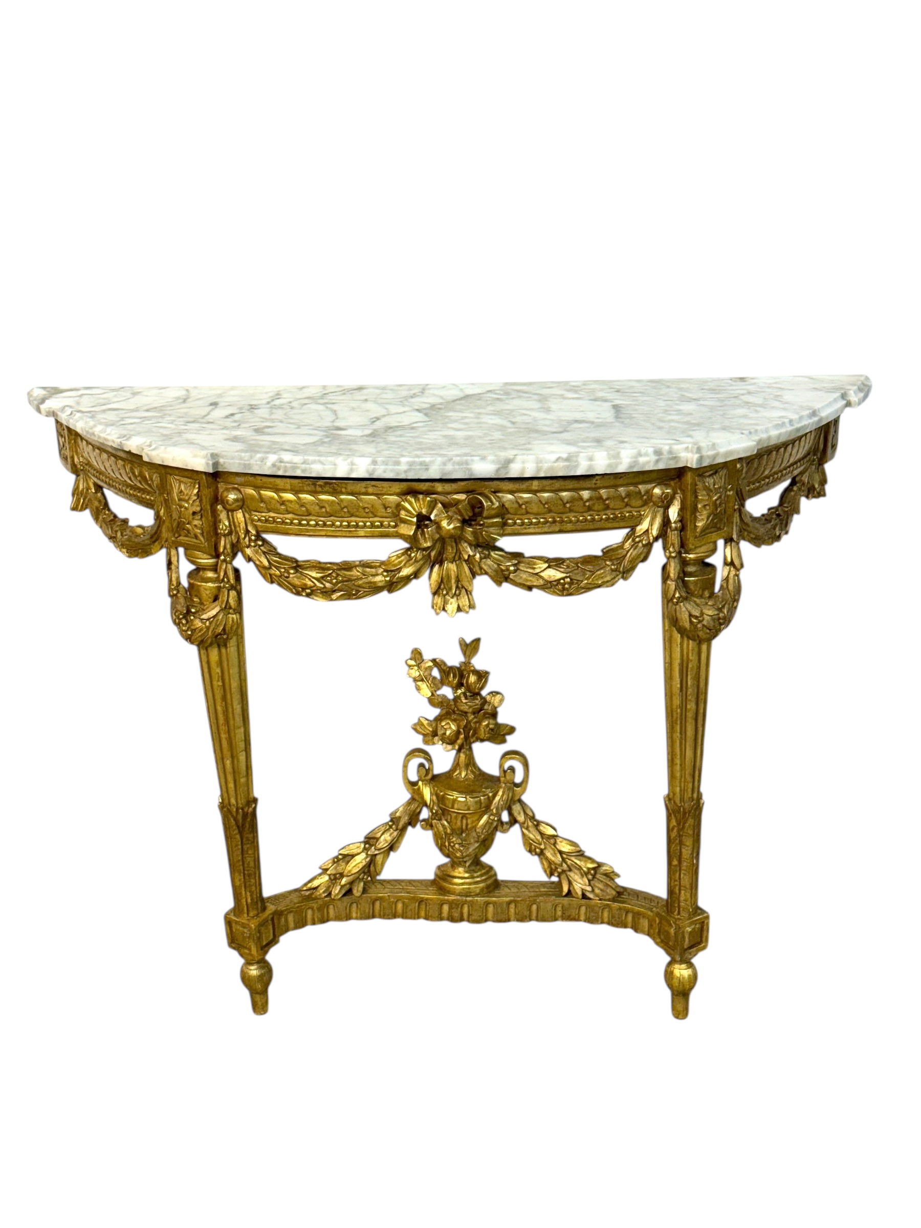 19th Century Louis XVI Giltwood Demi-Lune Console with Carrara Marble Top - Image 16