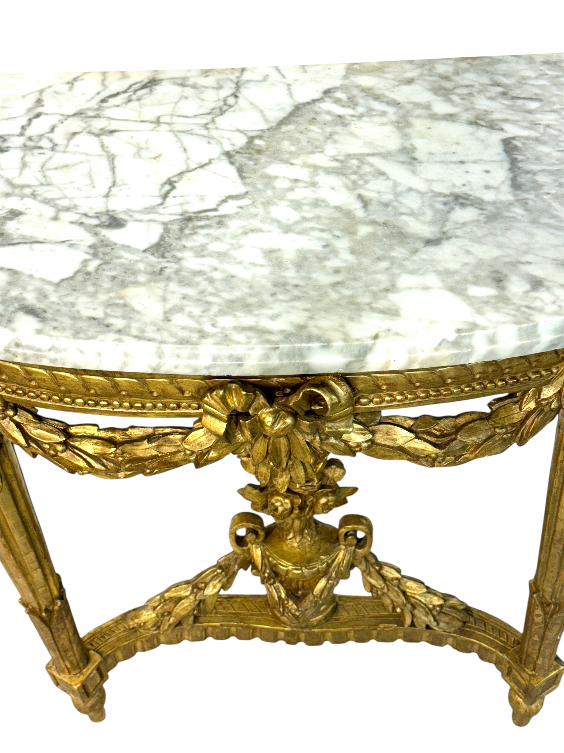 19th Century Louis XVI Giltwood Demi-Lune Console with Carrara Marble Top - Image 17