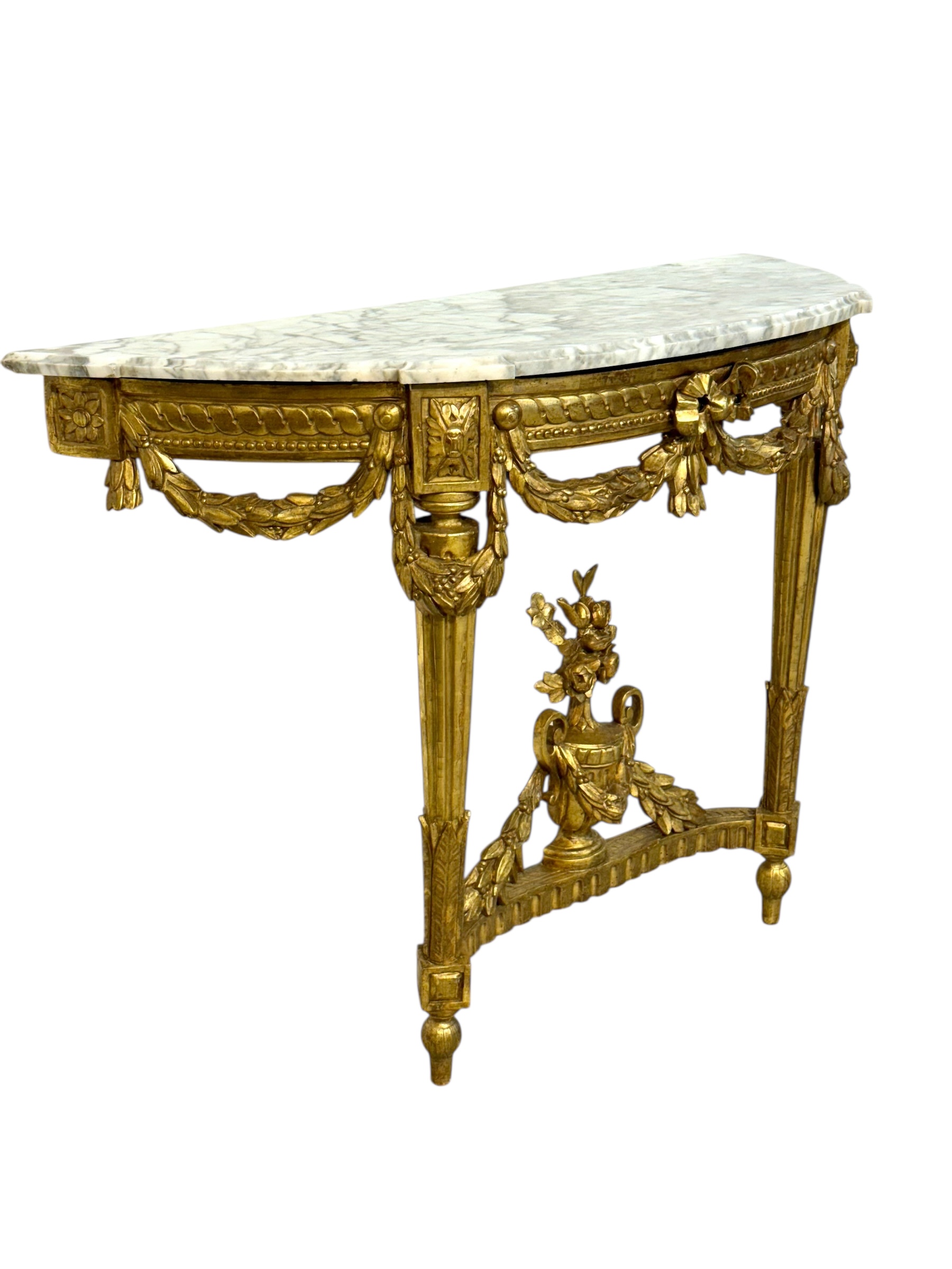 19th Century Louis XVI Giltwood Demi-Lune Console with Carrara Marble Top - Image 18