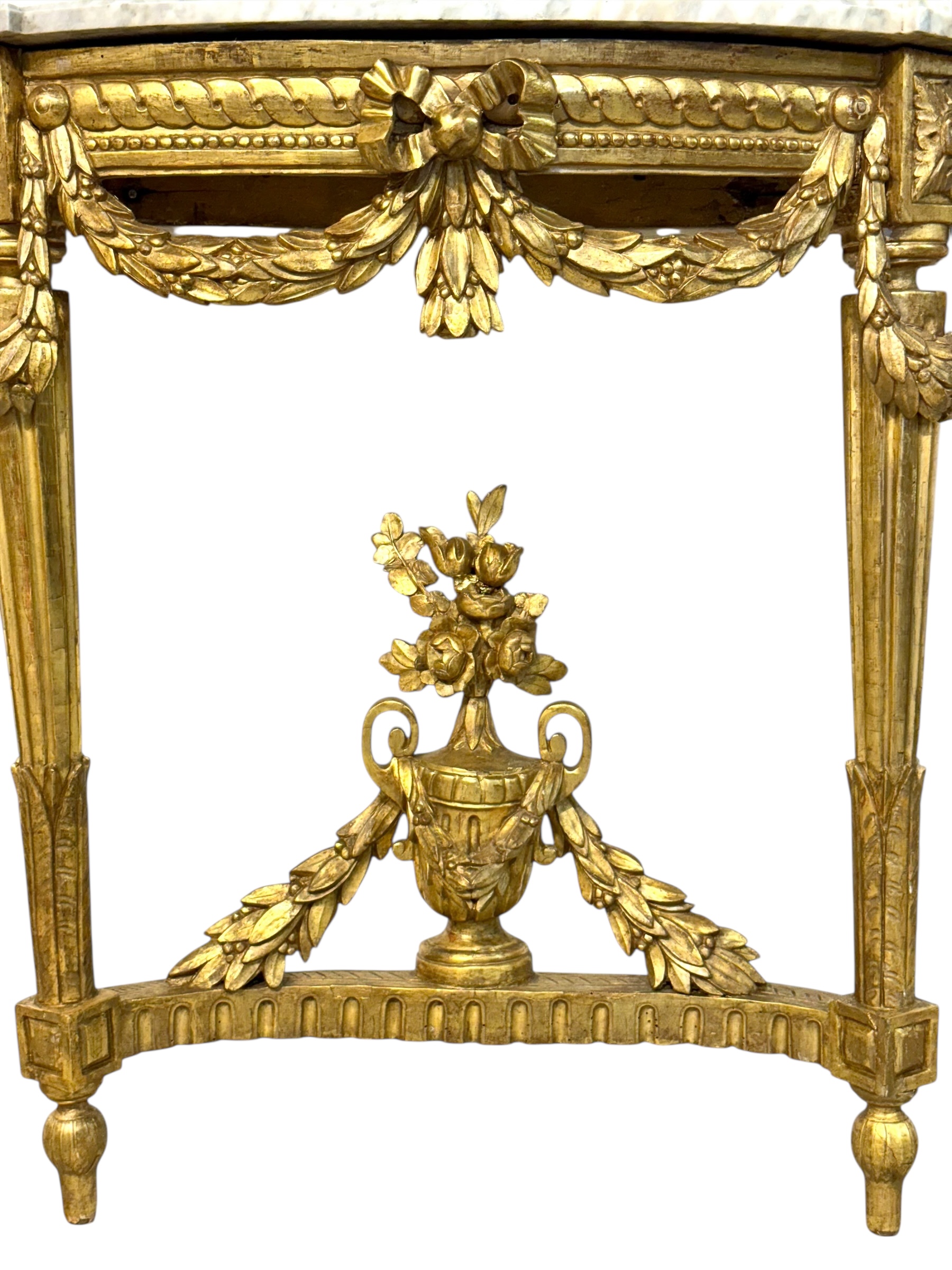 19th Century Louis XVI Giltwood Demi-Lune Console with Carrara Marble Top - Image 19