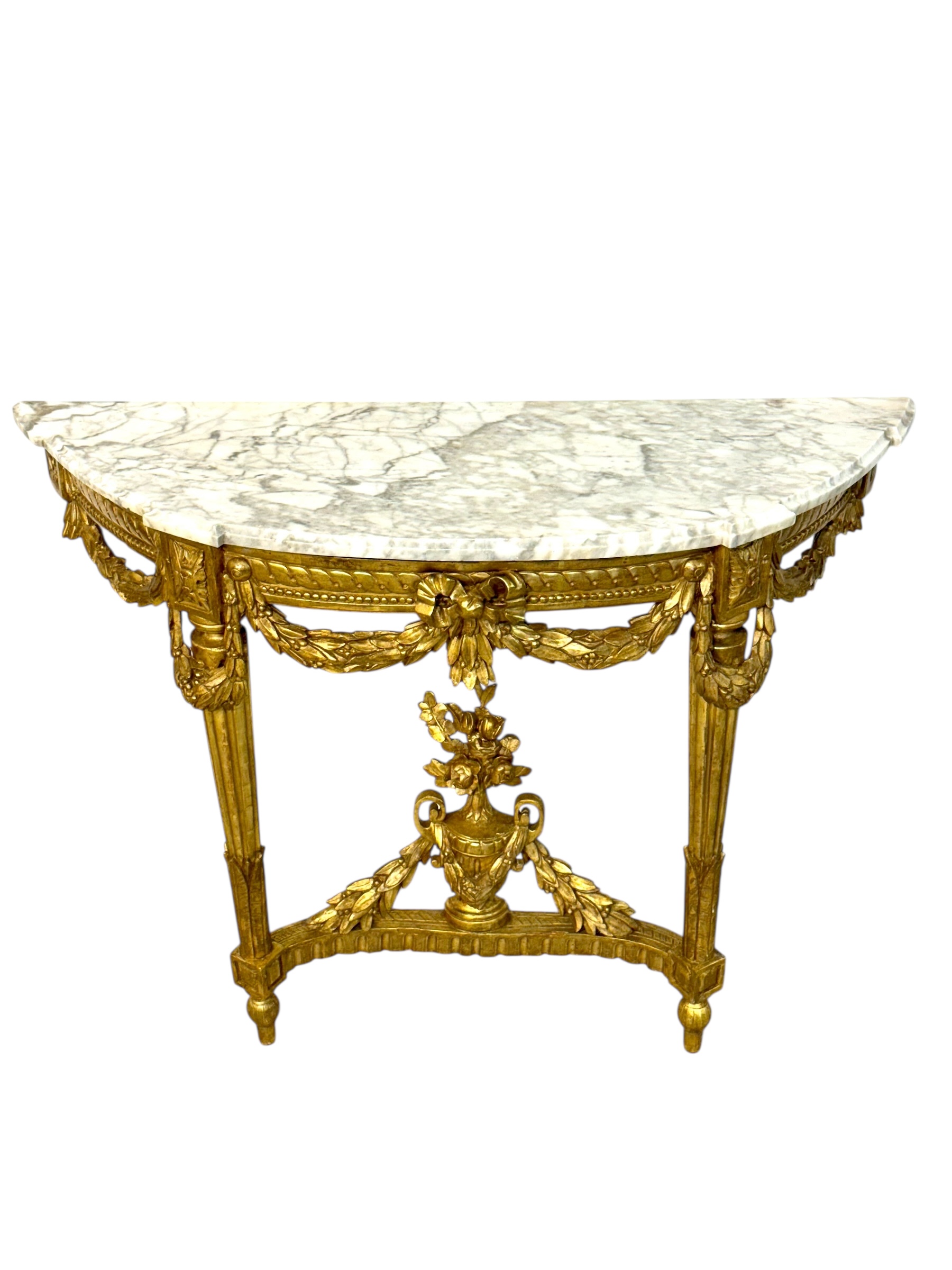 19th Century Louis XVI Giltwood Demi-Lune Console with Carrara Marble Top - Image 20