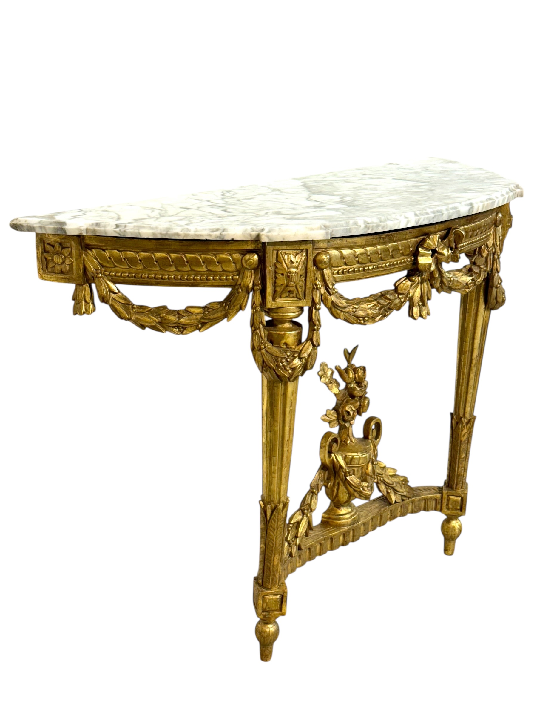19th Century Louis XVI Giltwood Demi-Lune Console with Carrara Marble Top