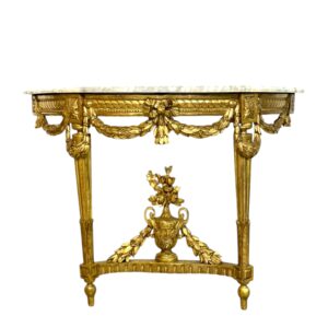 19th Century Louis XVI Giltwood Demi-Lune Console with Carrara Marble Top