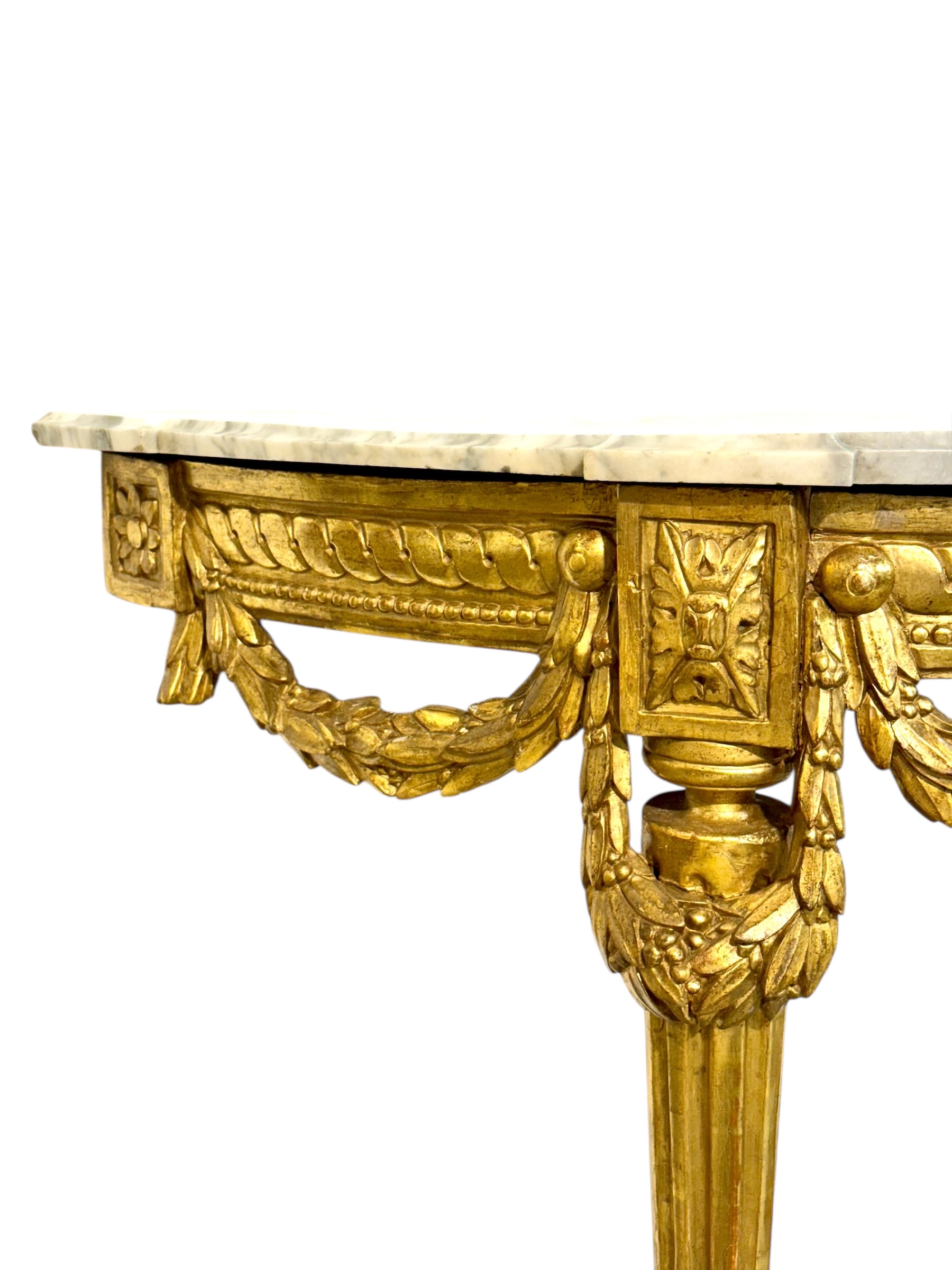19th Century Louis XVI Giltwood Demi-Lune Console with Carrara Marble Top