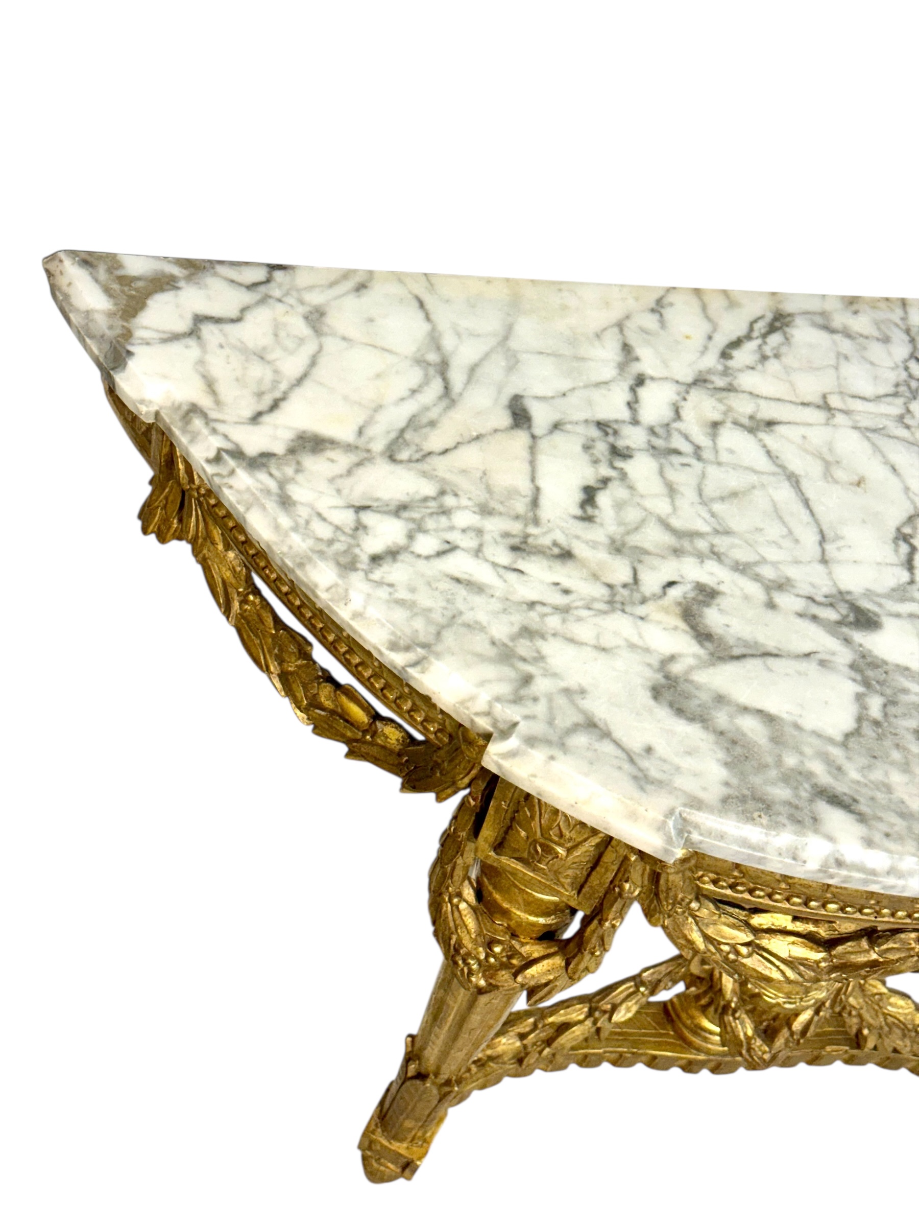 19th Century Louis XVI Giltwood Demi-Lune Console with Carrara Marble Top