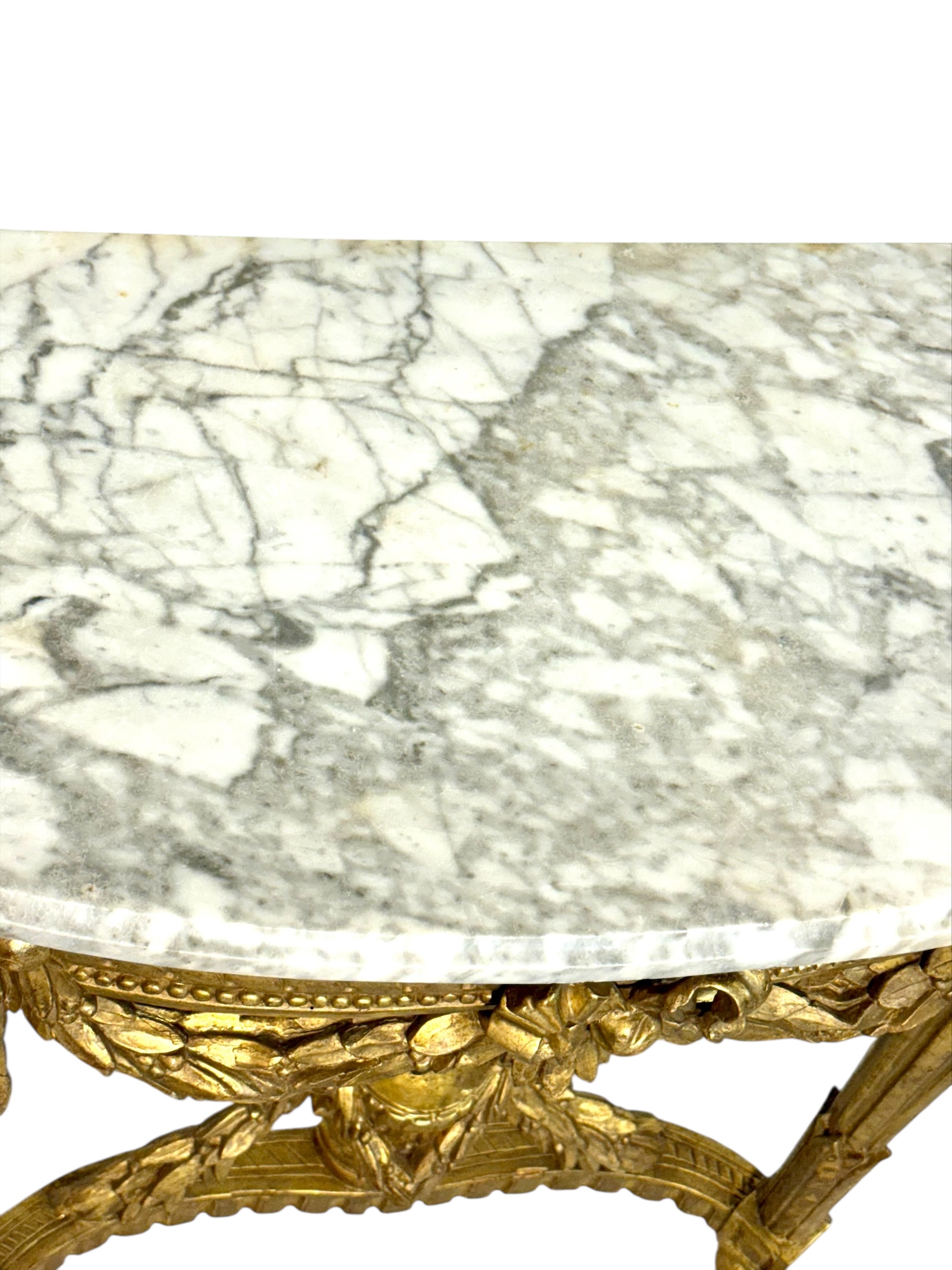 19th Century Louis XVI Giltwood Demi-Lune Console with Carrara Marble Top