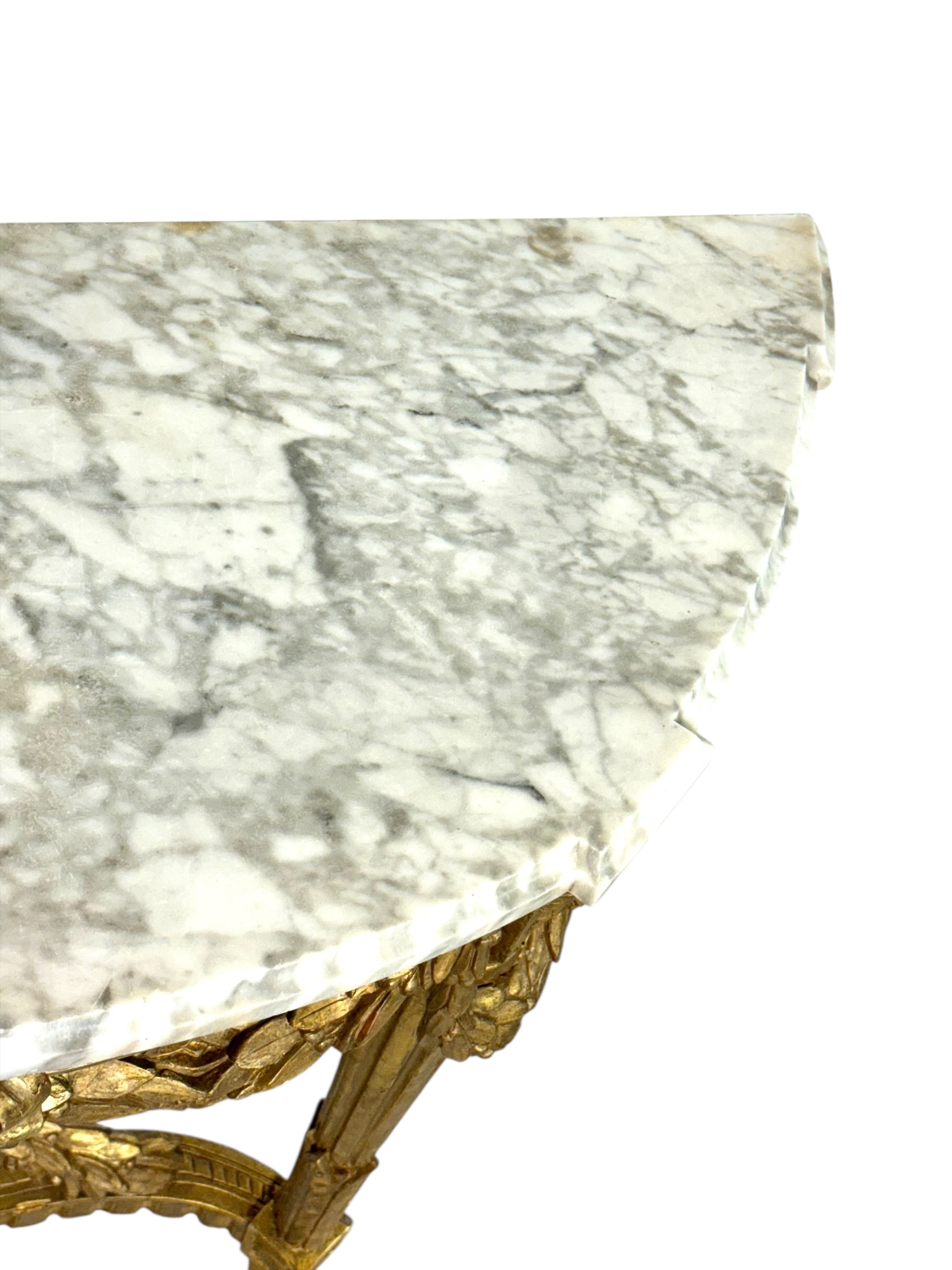 19th Century Louis XVI Giltwood Demi-Lune Console with Carrara Marble Top