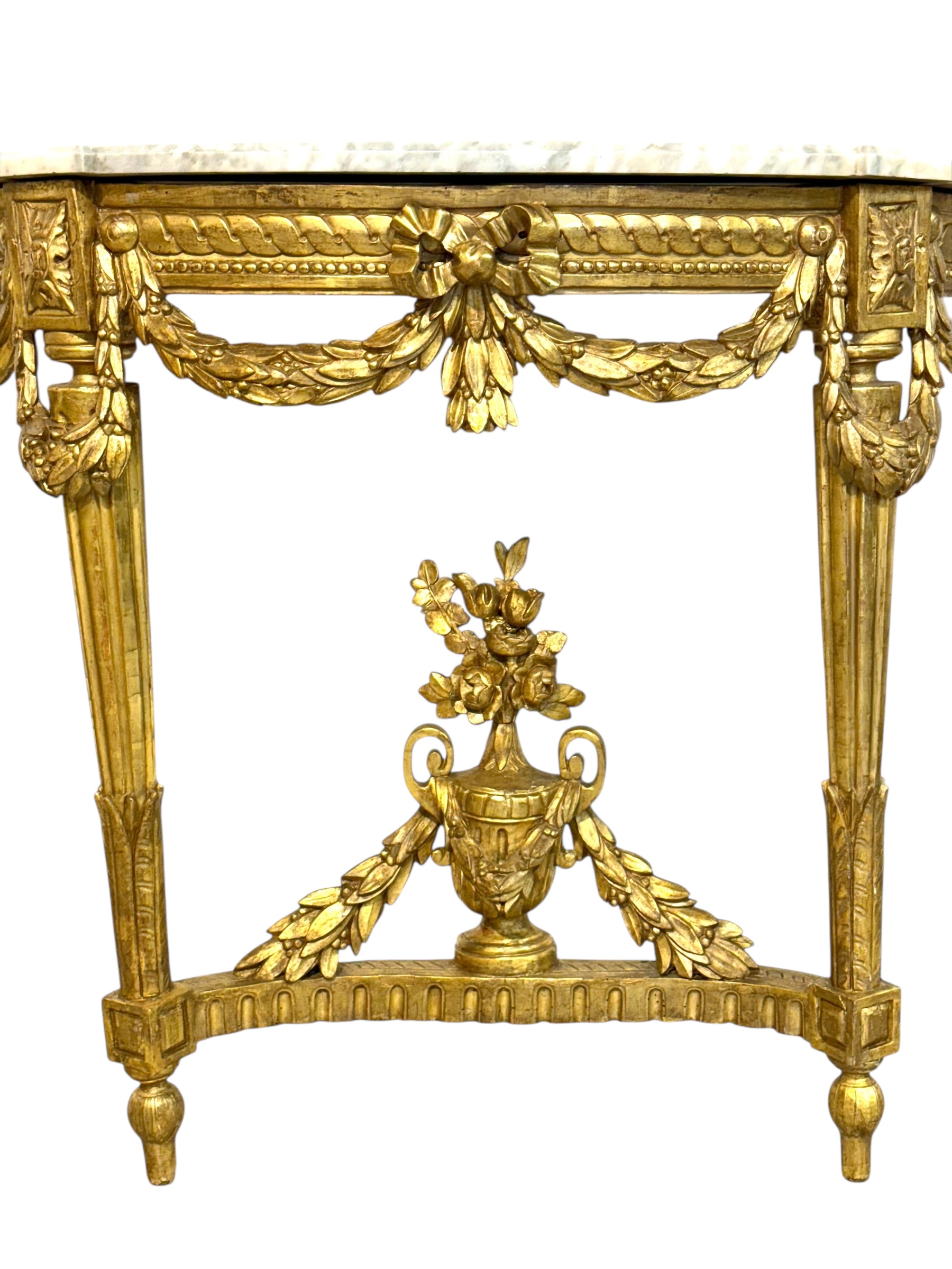 19th Century Louis XVI Giltwood Demi-Lune Console with Carrara Marble Top