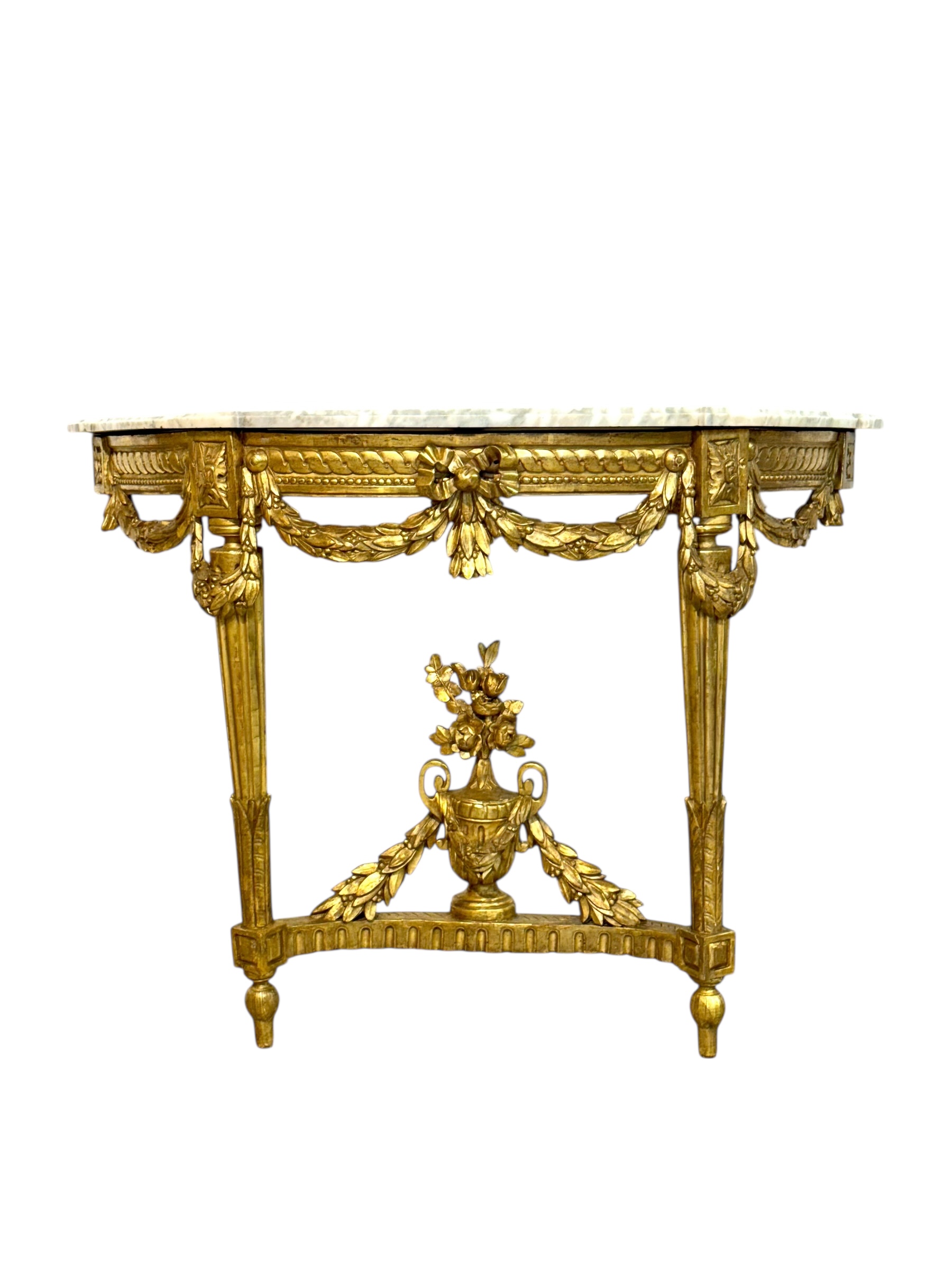 19th Century Louis XVI Giltwood Demi-Lune Console with Carrara Marble Top