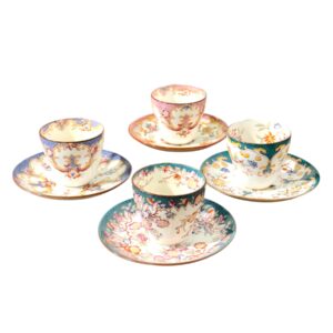 19th Century Set of Four Samson Paris Polychrome Demitasse Cups & Saucers