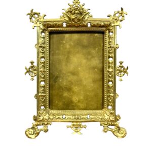 Ornate 19th-Century Gilt Bronze Tabletop Frame with Cherub Motif