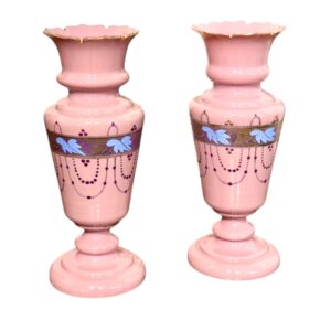 Pair of 19th-Century Pink Opaline Glass Vases with Gilt Décor