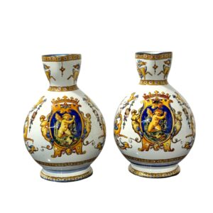 Pair of Gien Renaissance Revival Faience Pitchers, 19th Century