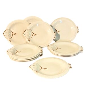 Set of 13 Longwy Fish-Shaped Creamware Plates, 20th Century