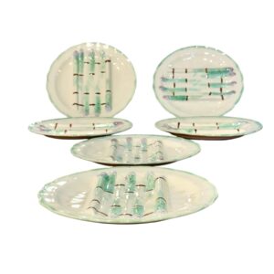 Set of Six Longchamp Terre de Fer Majolica Asparagus Plates