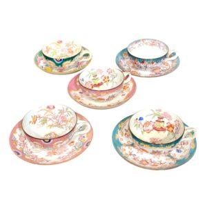 Set of Five 19th-Century Samson Paris Polychrome Cups & Saucers